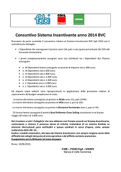 BVC - Consuntivo Sistema Incentivante anno 2014